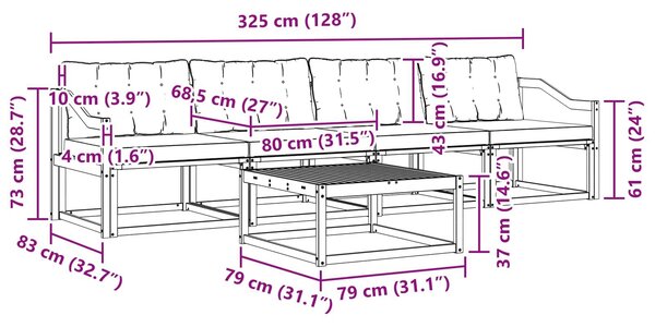 VidaXL Kültéri kanapé szett 5 pcs Fehér és Fekete 79 x 79 x 37 cm
