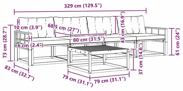 VidaXL Kültéri kanapé szett 5 pcs Fehér és Bézs 79 x 79 x 37 cm