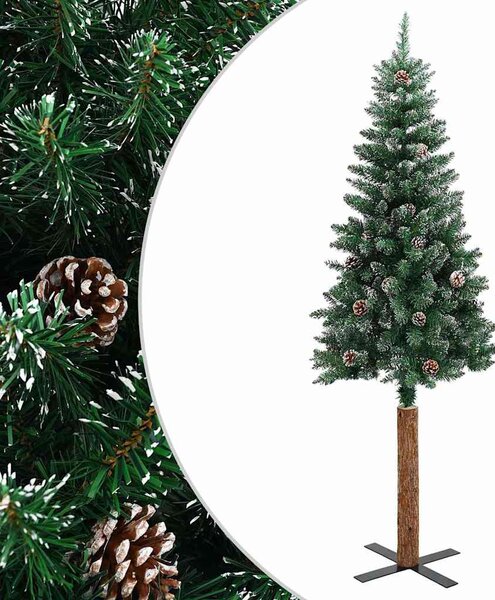 Zöld vékony karácsonyfa valódi fával és fehér hóval 150 cm