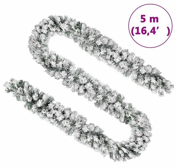Zöld PVC karácsonyi füzér pelyhes hóval 5 m