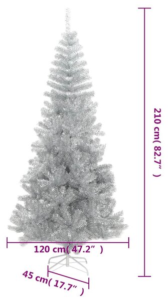 Ezüstszínű PET műkarácsonyfa állvánnyal 210 cm