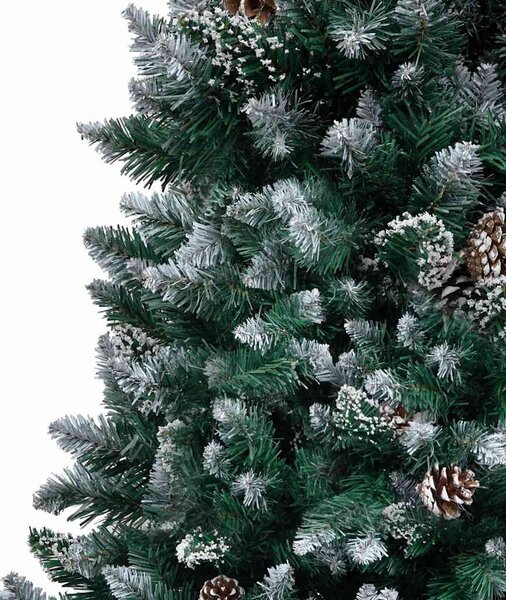 Műkarácsonyfa fenyőtobozokkal és fehér hóval 210 cm