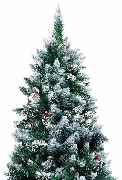 Műkarácsonyfa fenyőtobozokkal és fehér hóval 210 cm