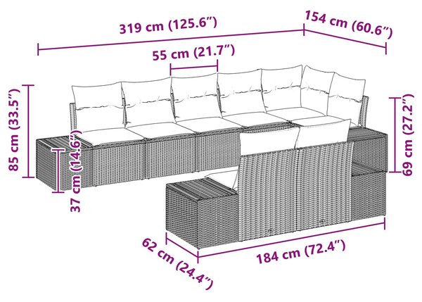 VidaXL Kerti Kanapé Szett 8 db Fekete polirattan