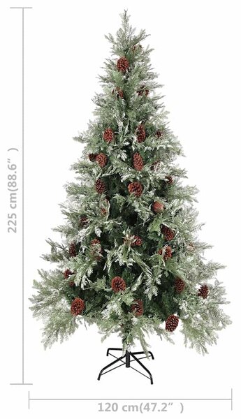 Zöld és fehér karácsonyfa fenyőtobozokkal 225 cm