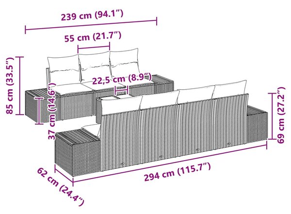 VidaXL Kerti Kanapé Szett párnával 8 pcs Barna polirattan