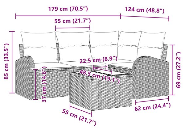 VidaXL Kerti Kanapé Szett 5 pcs Barna polirattan