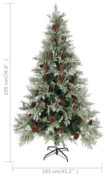 Zöld és fehér karácsonyfa fenyőtobozokkal 195 cm