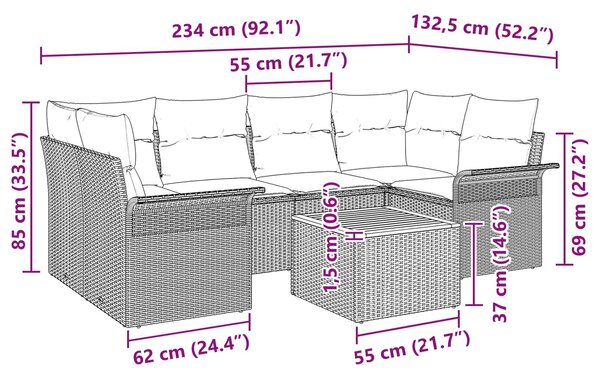 VidaXL Kerti Kanapé Szett párnával 7 pcs Fekete polirattan