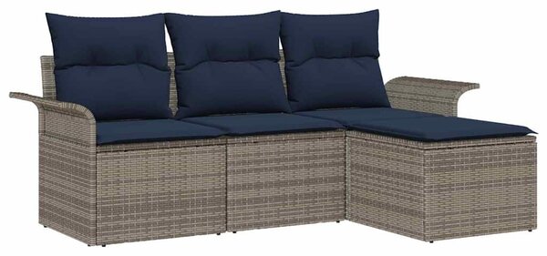 VidaXL Kerti Kanapé Szett párnával tárolóval 4 pcs Szürke polirattan