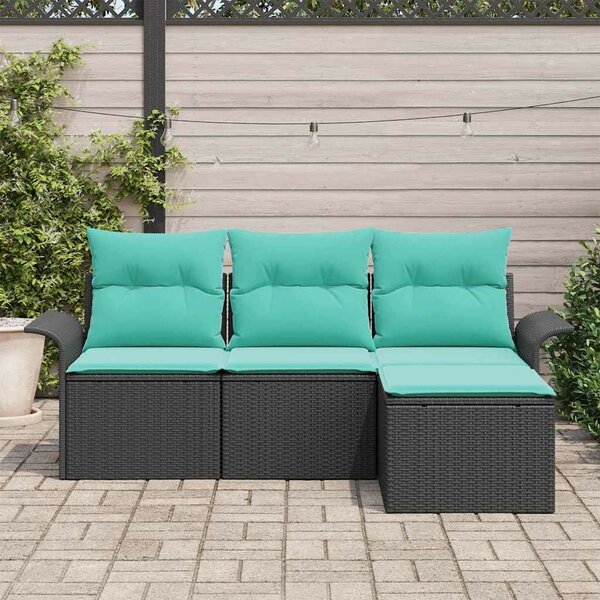 VidaXL Kerti Kanapé Szett párnával tárolóval 4 pcs Fekete polirattan