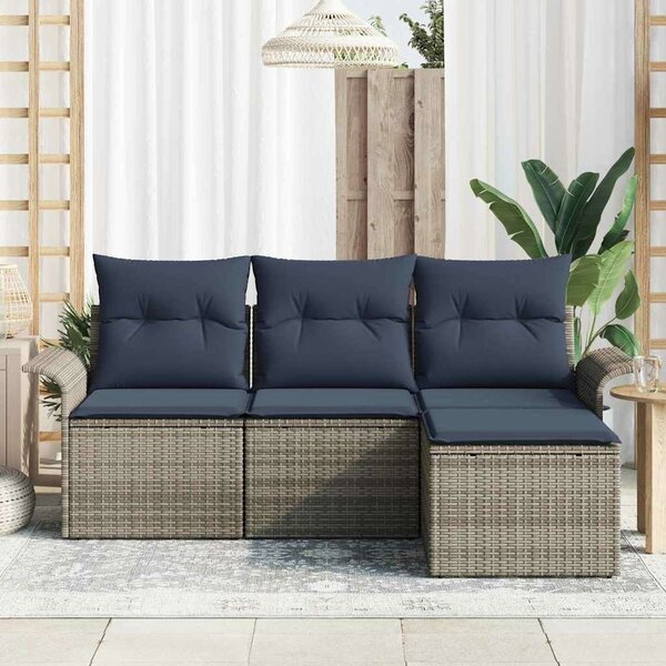 VidaXL Kerti Kanapé Szett párnával tárolóval 4 pcs Szürke polirattan