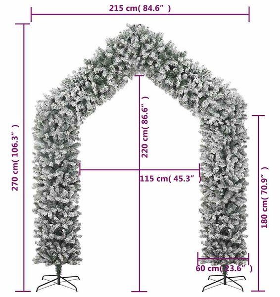Karácsonyfaboltív pelyhes hóval 270 cm