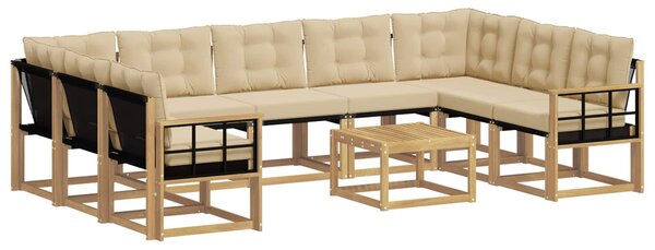 VidaXL Kültéri kanapé szett párnával 10 pcs Fehér és Bézs