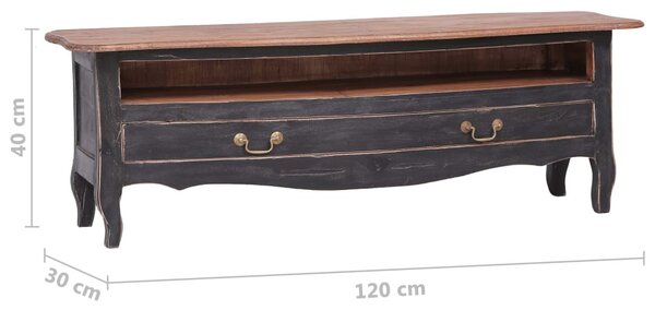 Fekete tömör mahagóni fa TV-szekrény 120 x 30 x 40 cm