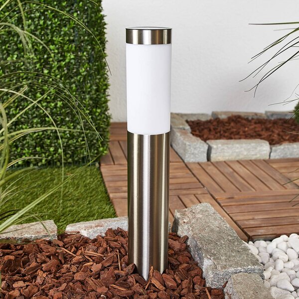 Lindby LED napelemes lámpa Aleeza, 61 cm, rozsdamentes acél, földbe szúrható, Alu / szürke / cink, Rozsdamentes acél, Modern