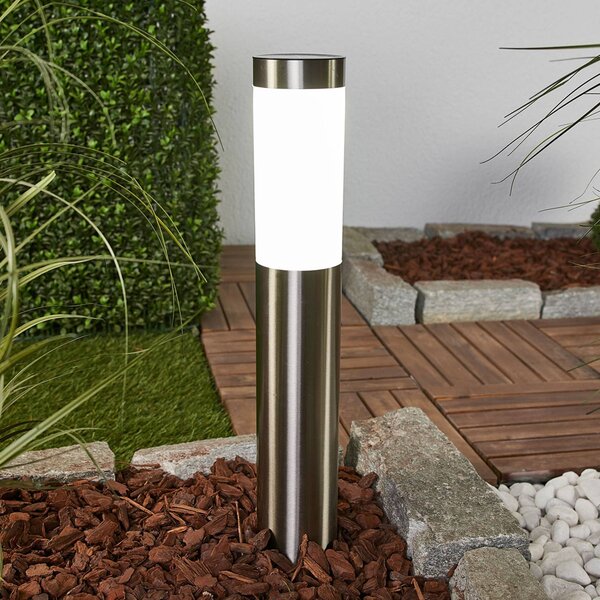 Lindby LED napelemes lámpa Aleeza, 61 cm, rozsdamentes acél, földbe szúrható, Alu / szürke / cink, Rozsdamentes acél, Modern
