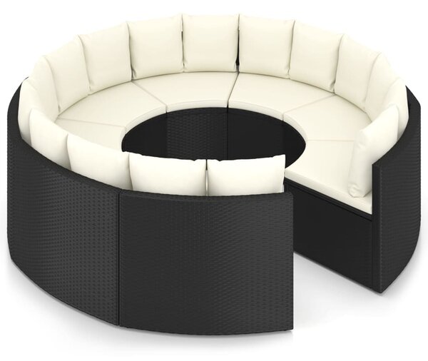 8 részes fekete polyrattan kerti kanapészett párnákkal