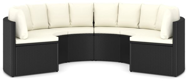 6 részes fekete polyrattan kerti kanapészett párnákkal