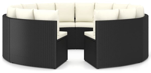 8 részes fekete polyrattan kerti kanapészett párnákkal