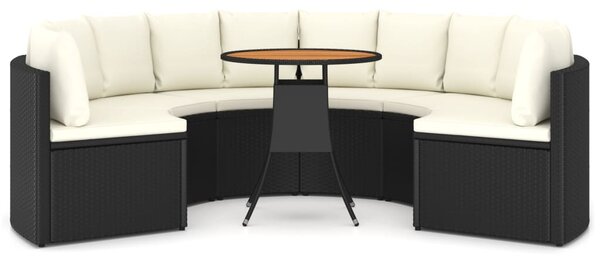 7 részes fekete polyrattan kerti kanapészett párnákkal