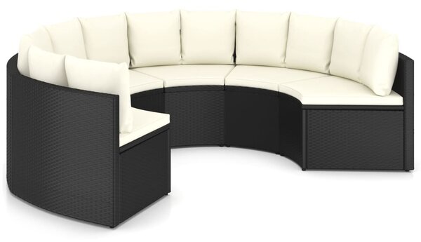 6 részes fekete polyrattan kerti kanapészett párnákkal