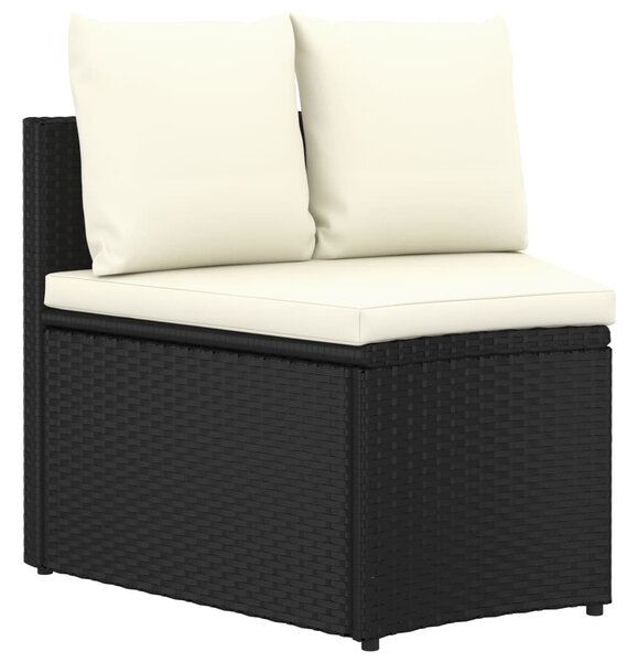 5 részes fekete polyrattan kerti kanapészett párnákkal