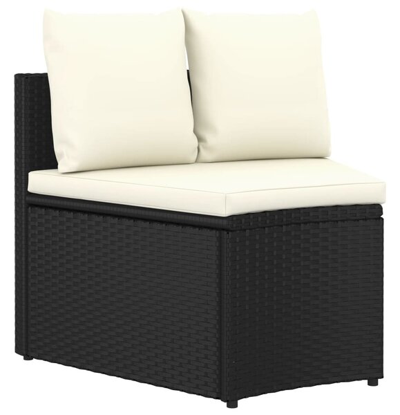 4 részes fekete polyrattan kerti kanapészett párnákkal
