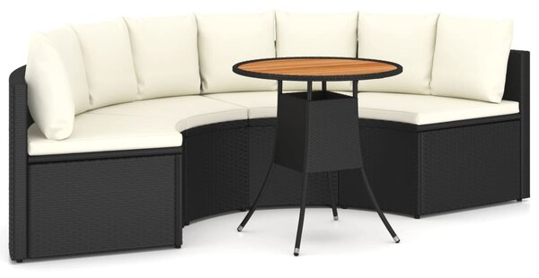 5 részes fekete polyrattan kerti kanapészett párnákkal