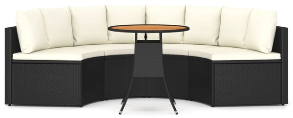 5 részes fekete polyrattan kerti kanapészett párnákkal