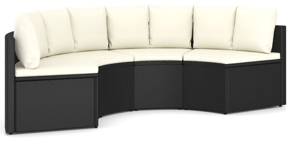 4 részes fekete polyrattan kerti kanapészett párnákkal