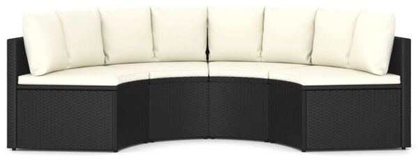 4 részes fekete polyrattan kerti kanapészett párnákkal