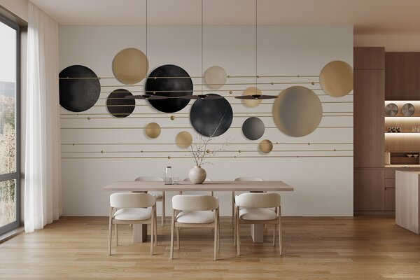 Fotótapéta Absztrakt modern design, fehér, sárga és szürke tónusú, vékony vonalakkal összekötött,, Fotótapéta modern, w09060 : Uwalls.hu
