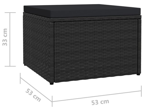 Fekete polyrattan kerti lábzsámoly párnával