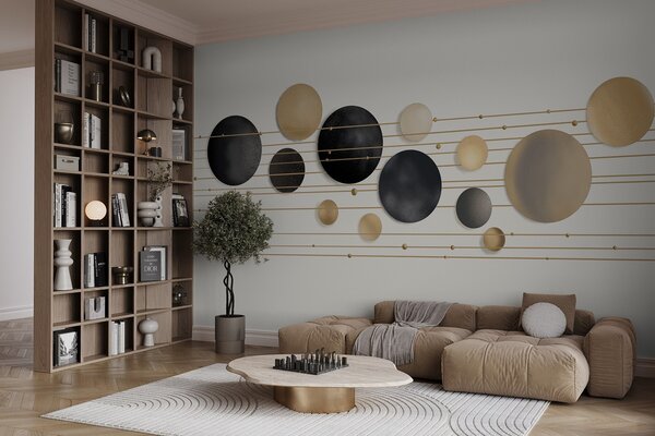 Fotótapéta Absztrakt modern design, fehér, sárga és szürke tónusú, vékony vonalakkal összekötött,, Fotótapéta modern, w09060 : Uwalls.hu