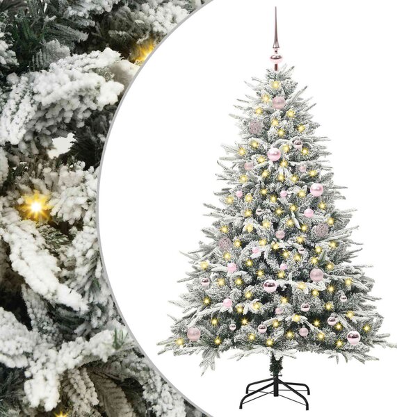 Műfenyő világítással és gömbkészlettel Zöld 150 cm PVC és PE