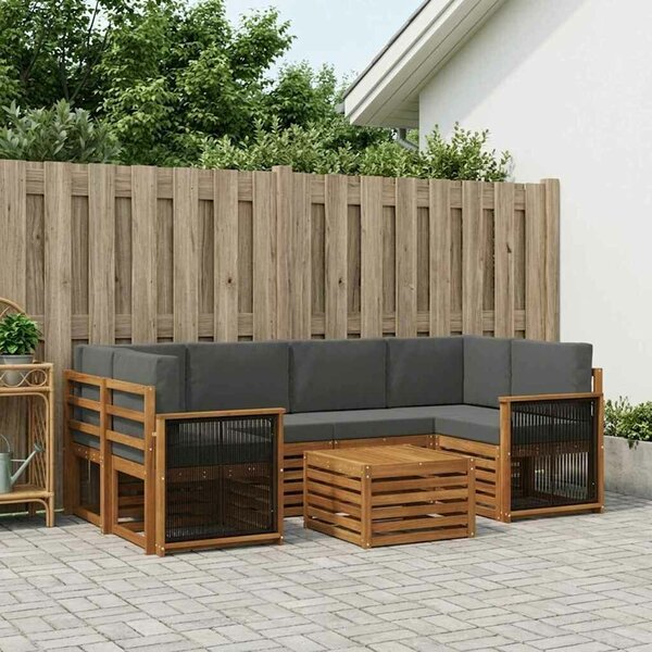 VidaXL Kültéri kanapé szett 7 pcs Természetes és antracit Tömör Akácfa