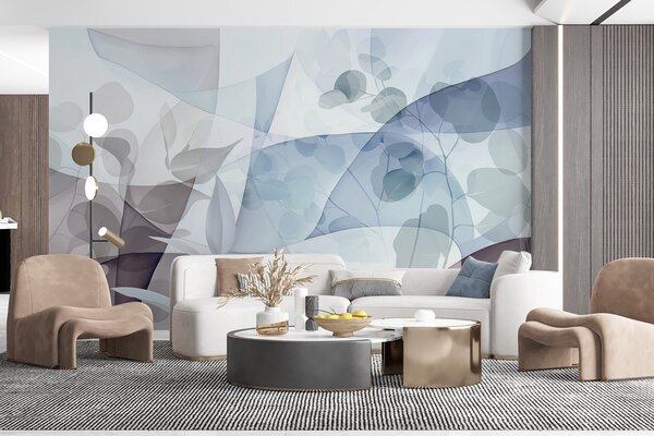 Fotótapéta Absztrakt botanikai illusztráció eukaliptusz levelekkel és geometriai formákkal, lágy,, Fotótapéta absztrakt, w09061 : Uwalls.hu