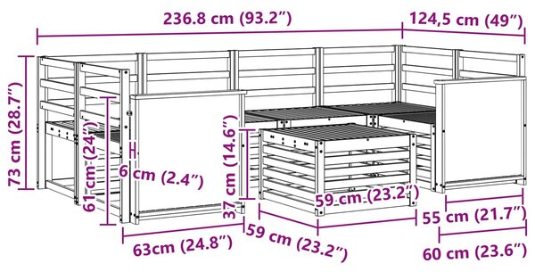 VidaXL Kültéri kanapé szett 7 pcs Természetes Tömör Akácfa