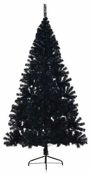 Fekete PVC fél műkarácsonyfa állvánnyal 210 cm