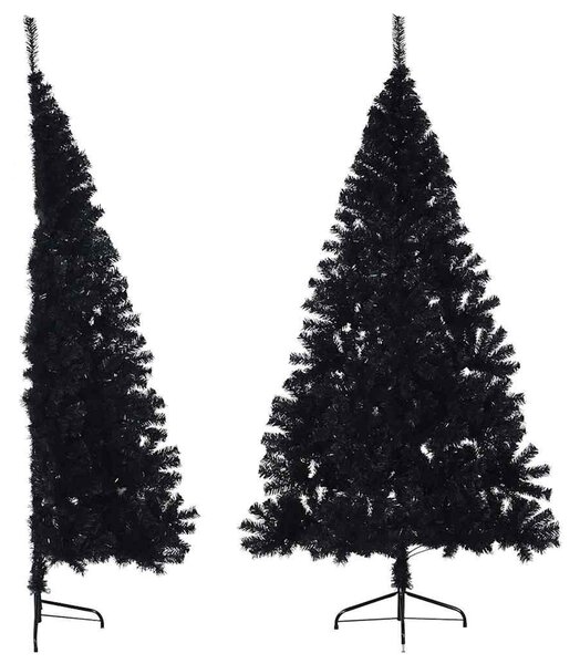 Fekete PVC fél műkarácsonyfa állvánnyal 210 cm