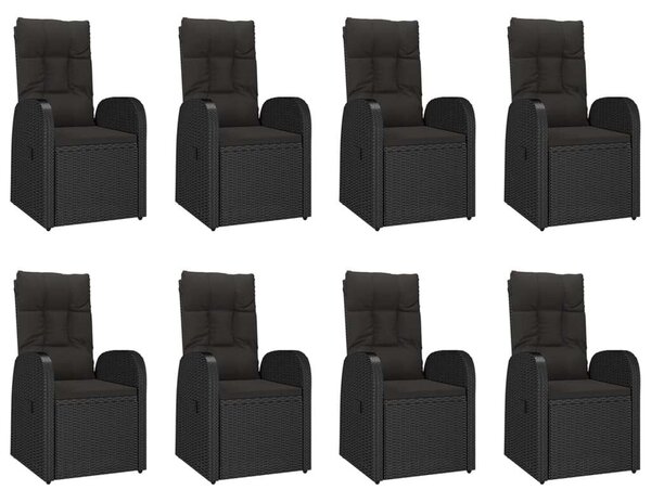 VidaXL 9 részes fekete polyrattan kerti étkezőgarnitúra párnákkal