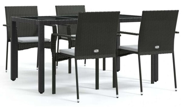5 részes fekete polyrattan kerti étkezőgarnitúra párnákkal
