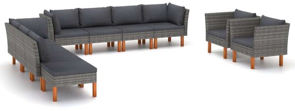 Polyrattan Kerti Ülőgarnitúra - 10 részes - Szürke