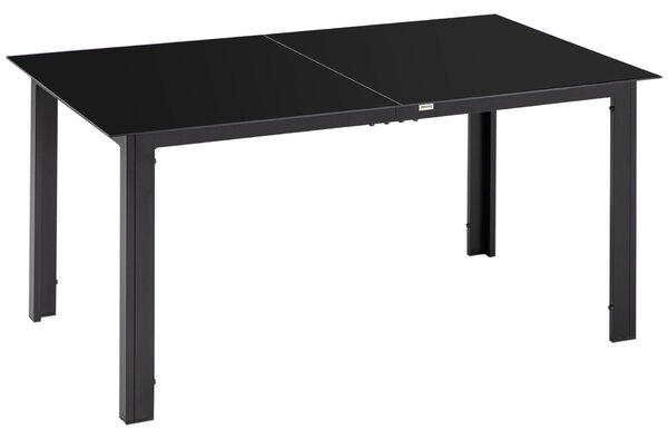 Outsunny Téglalap alakú kerti asztal 6 személyes, üveg asztallappal és alumíniummal, 150x90 cm, fekete