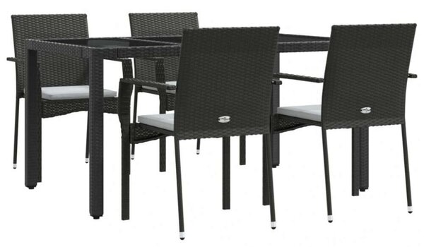 5 részes fekete polyrattan kerti étkezőgarnitúra párnákkal