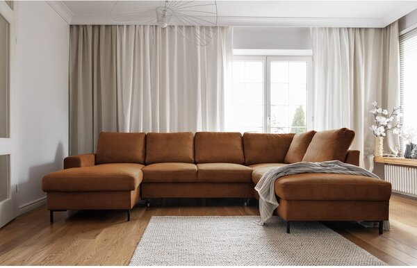 Narancssárgásbarna kordbársony kinyitható sarokkanapé (jobb oldali) Lofty Lilly – Miuform