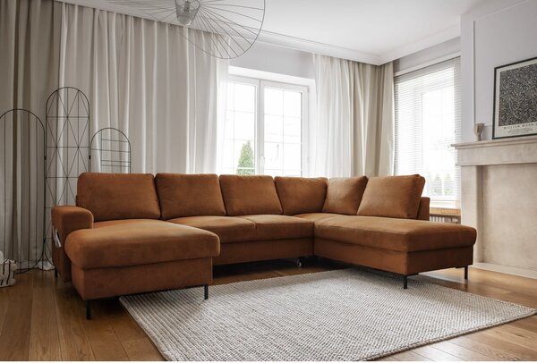 Narancssárgásbarna kordbársony kinyitható sarokkanapé (jobb oldali) Lofty Lilly – Miuform