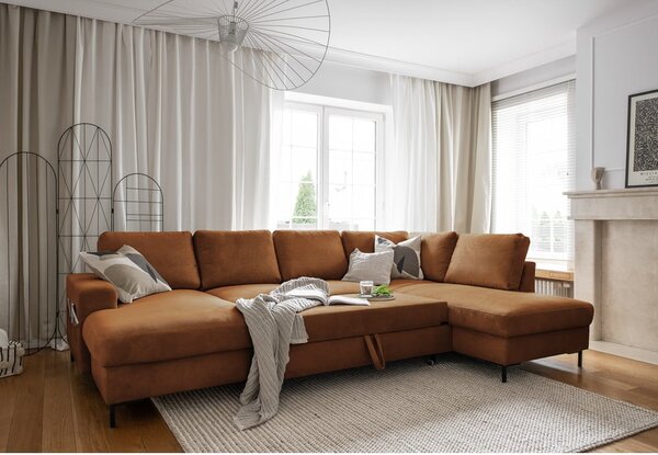 Narancssárgásbarna kordbársony kinyitható sarokkanapé (jobb oldali) Lofty Lilly – Miuform
