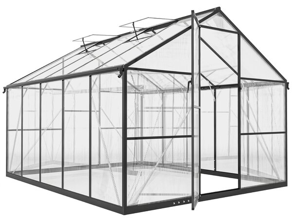 Outsunny kerti üvegház, PC és alumínium, zsanéros ajtóval és 2 állítható ablakkal, 304x247x205 cm, fekete